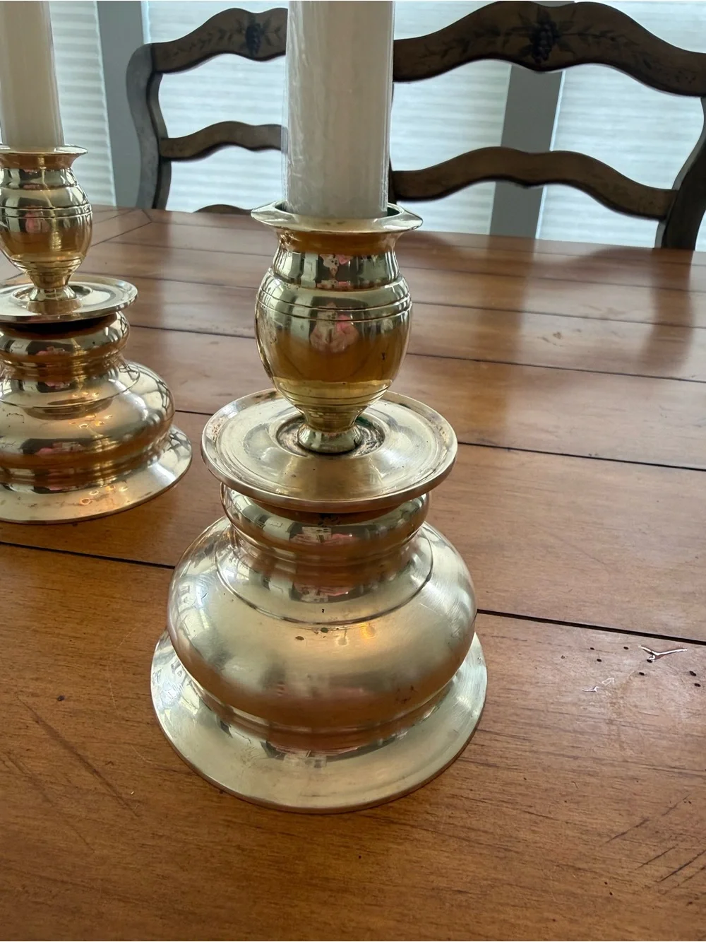 Vintage Heavy Brass Taper Candle Holders with Hollywood Regency Style - Set of 2